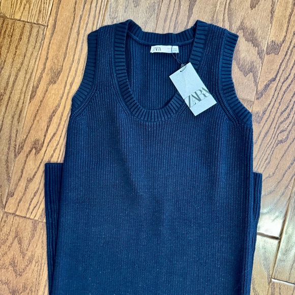 ZARA Long Knit Sleeveless Navy Midi Length Dress - Picture 5 of 12